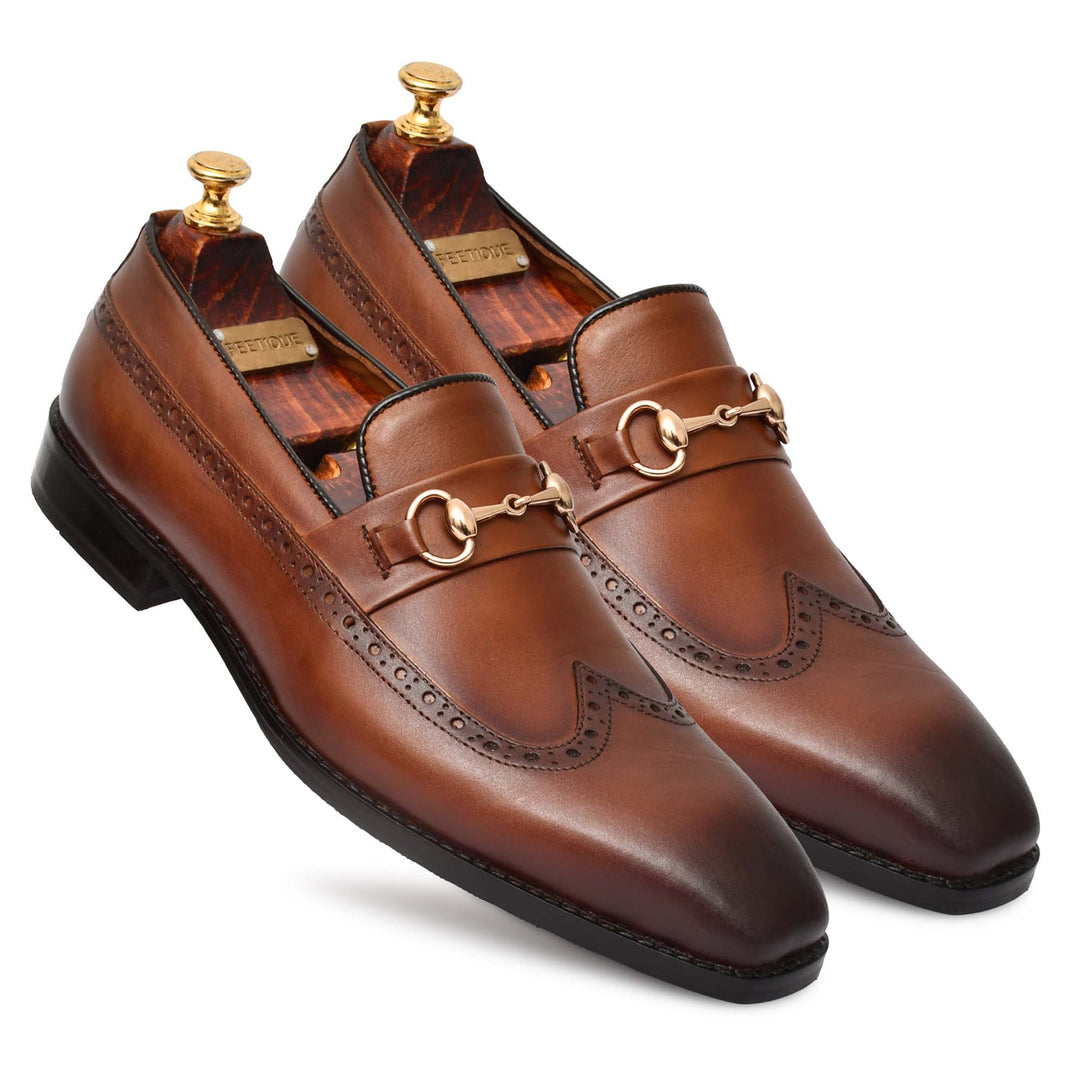 Men's Genuine Leather Formal Tan Loafer Shoes, Business & Casual Party Wear - Feetique Footwea