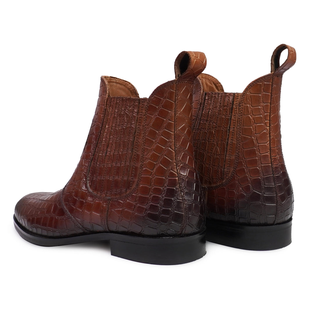 Feetique Men's Genuine Crust Leather Boot, Casual Pointed Boots For Men (Croco Print)