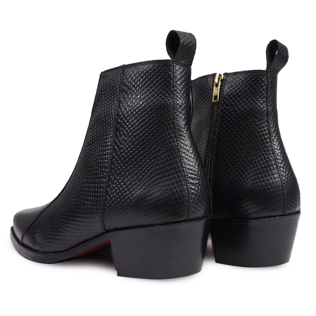 Feetique Handmade Leather Boot With Cuban Heel And Handmade Sheet Sole (SNAKE PRINT)