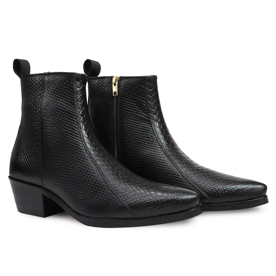 Feetique Handmade Leather Boot With Cuban Heel And Handmade Sheet Sole (SNAKE PRINT)