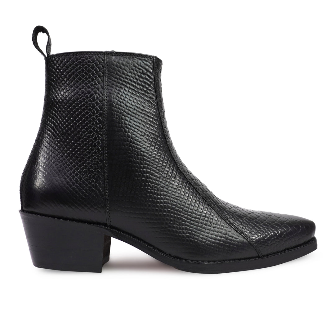 Feetique Handmade Leather Boot With Cuban Heel And Handmade Sheet Sole (SNAKE PRINT)