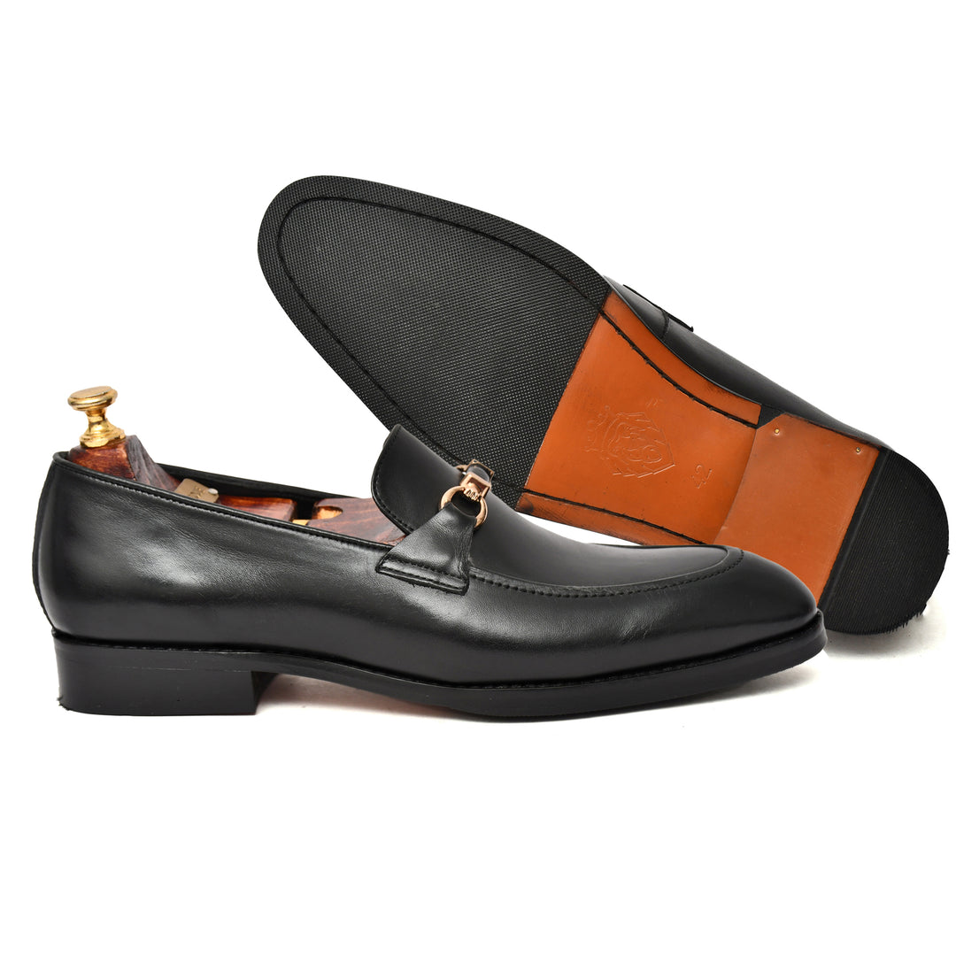 Men's black crust leather formal loafer shoe, business & casual party wear - Feetique Footwea