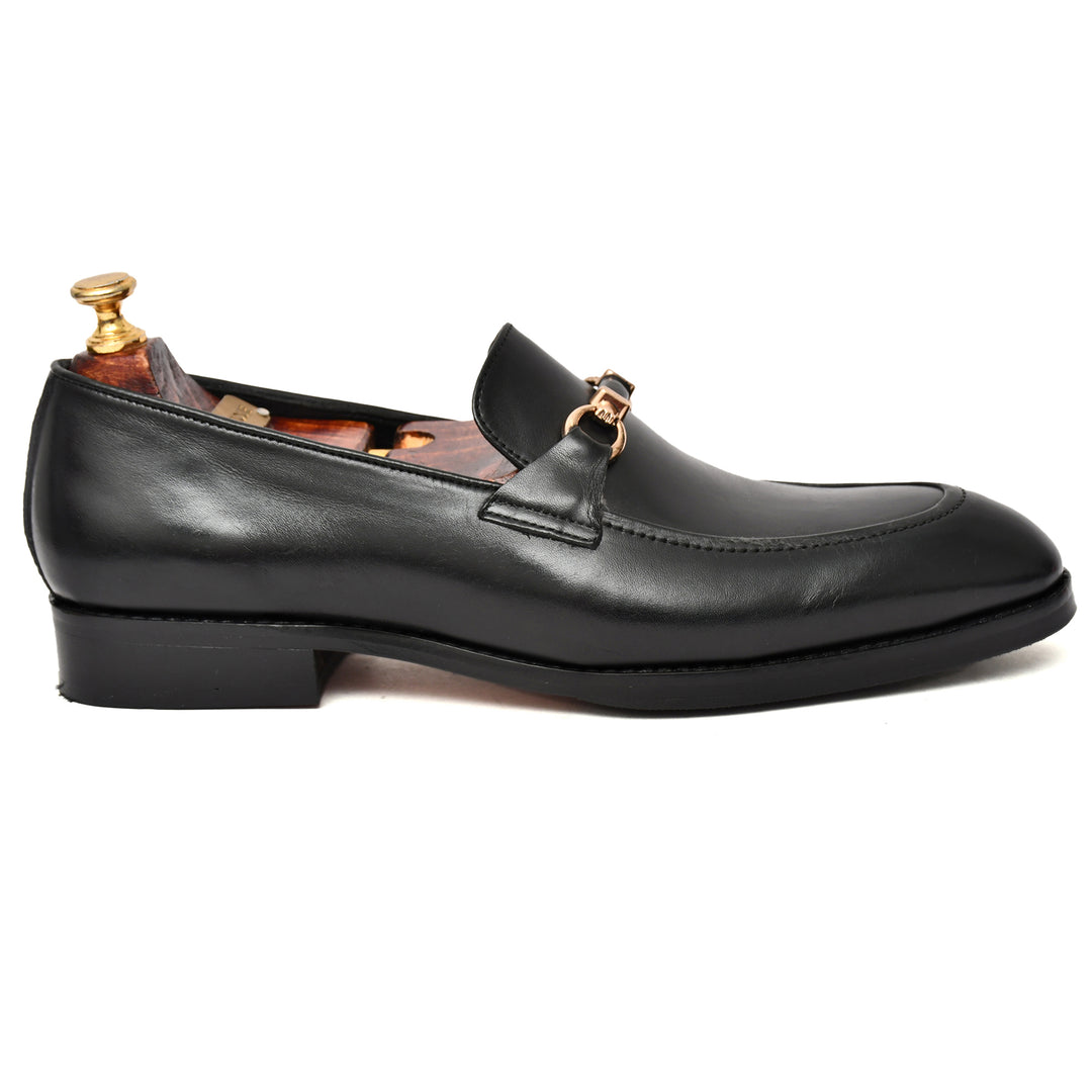 Men's black crust leather formal loafer shoe, business & casual party wear - Feetique Footwea