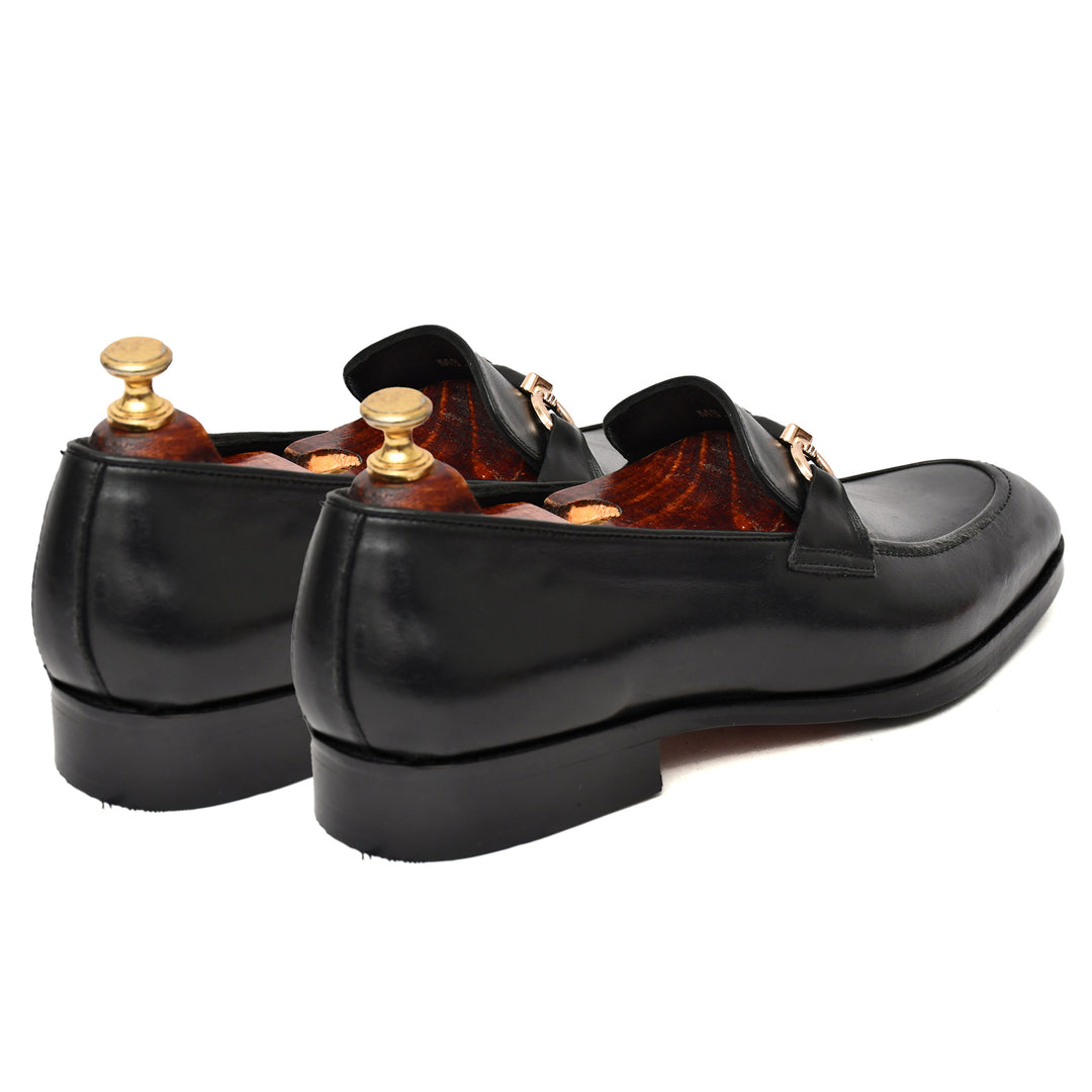 Men's black crust leather formal loafer shoe, business & casual party wear - Feetique Footwea