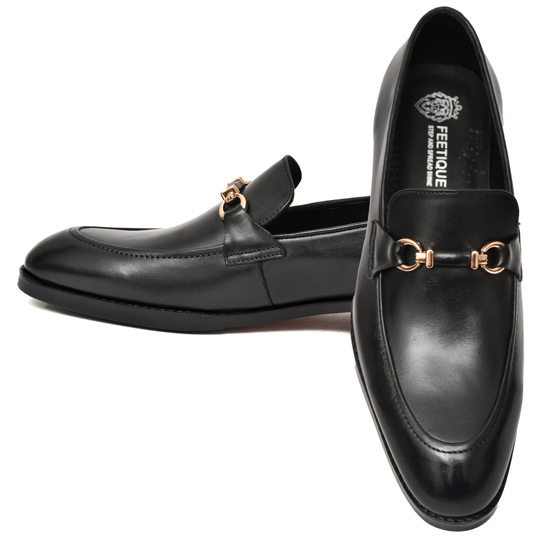 Men's black crust leather formal loafer shoe, business & casual party wear - Feetique Footwea