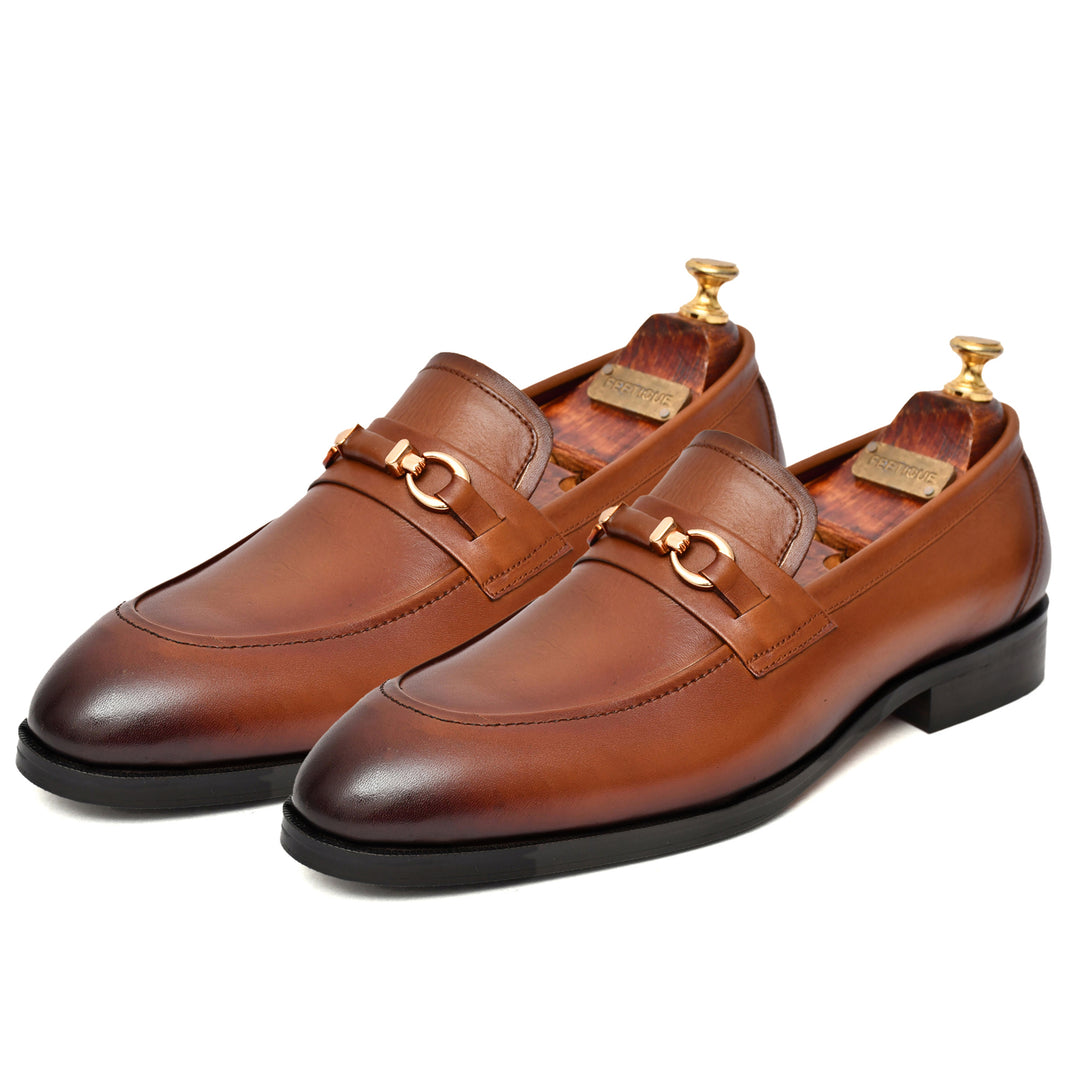 Men's tan crust leather formal loafer shoe, business & casual party wear - Feetique Footwea