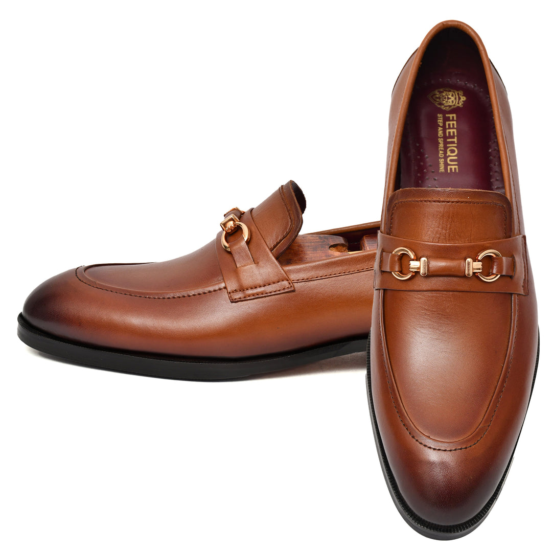 Men's tan crust leather formal loafer shoe, business & casual party wear - Feetique Footwea