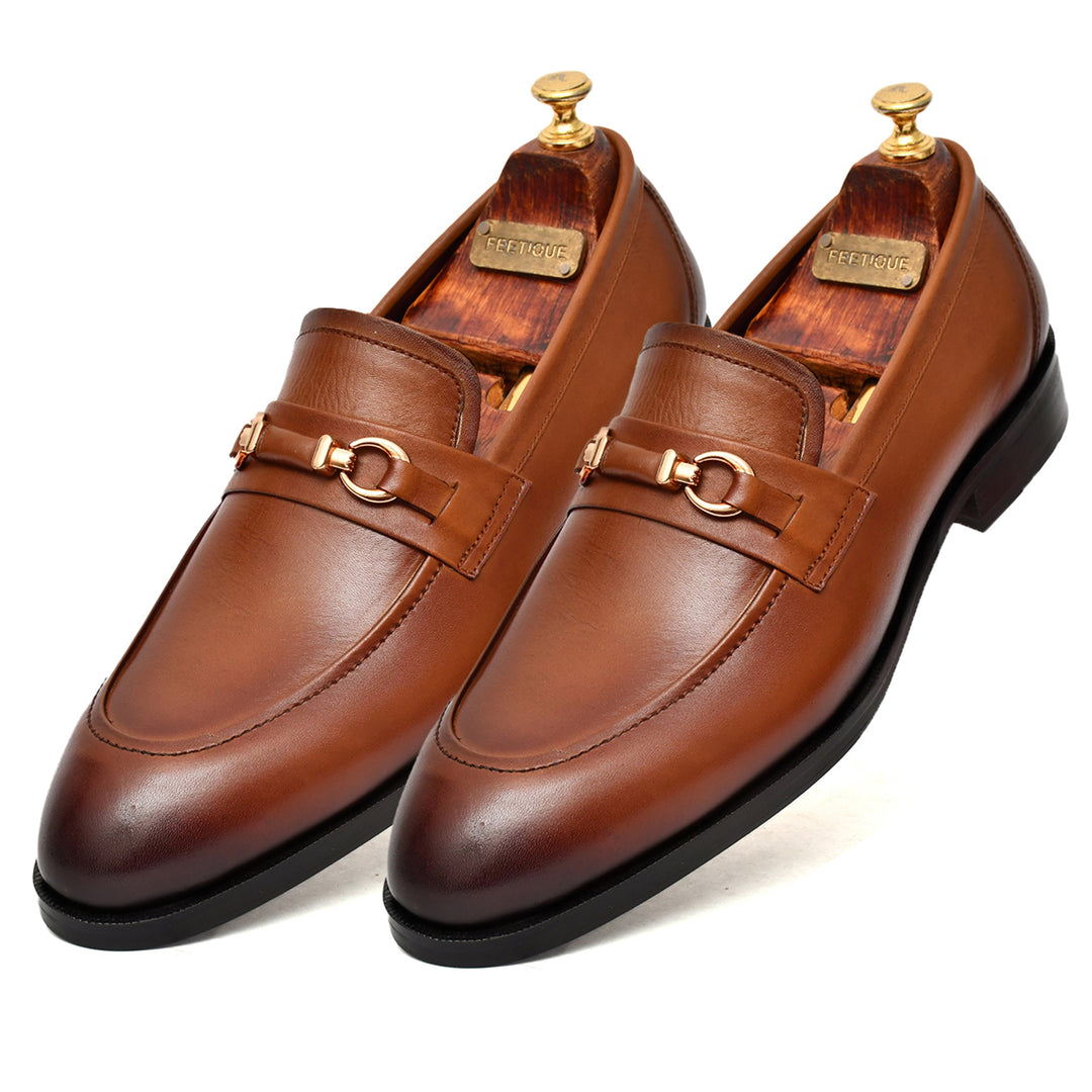 Men's tan crust leather formal loafer shoe, business & casual party wear - Feetique Footwea