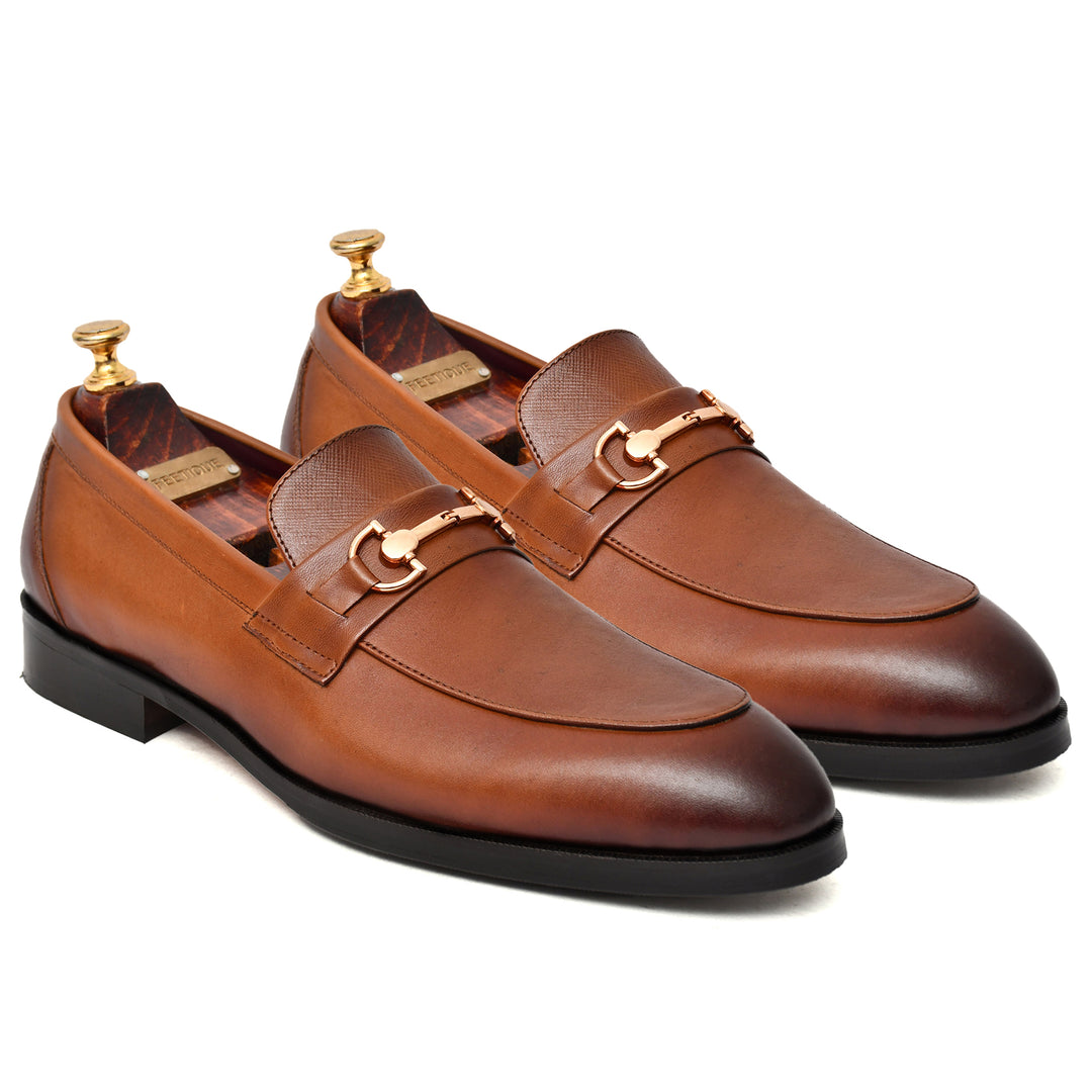Men's tan crust leather formal loafer shoe, business & casual party wear - Feetique Footwea