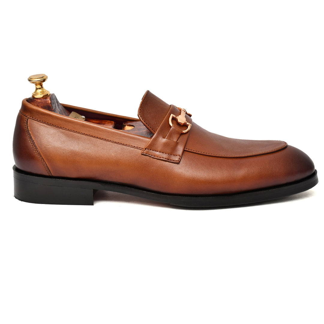 Men's tan crust leather formal loafer shoe, business & casual party wear - Feetique Footwea