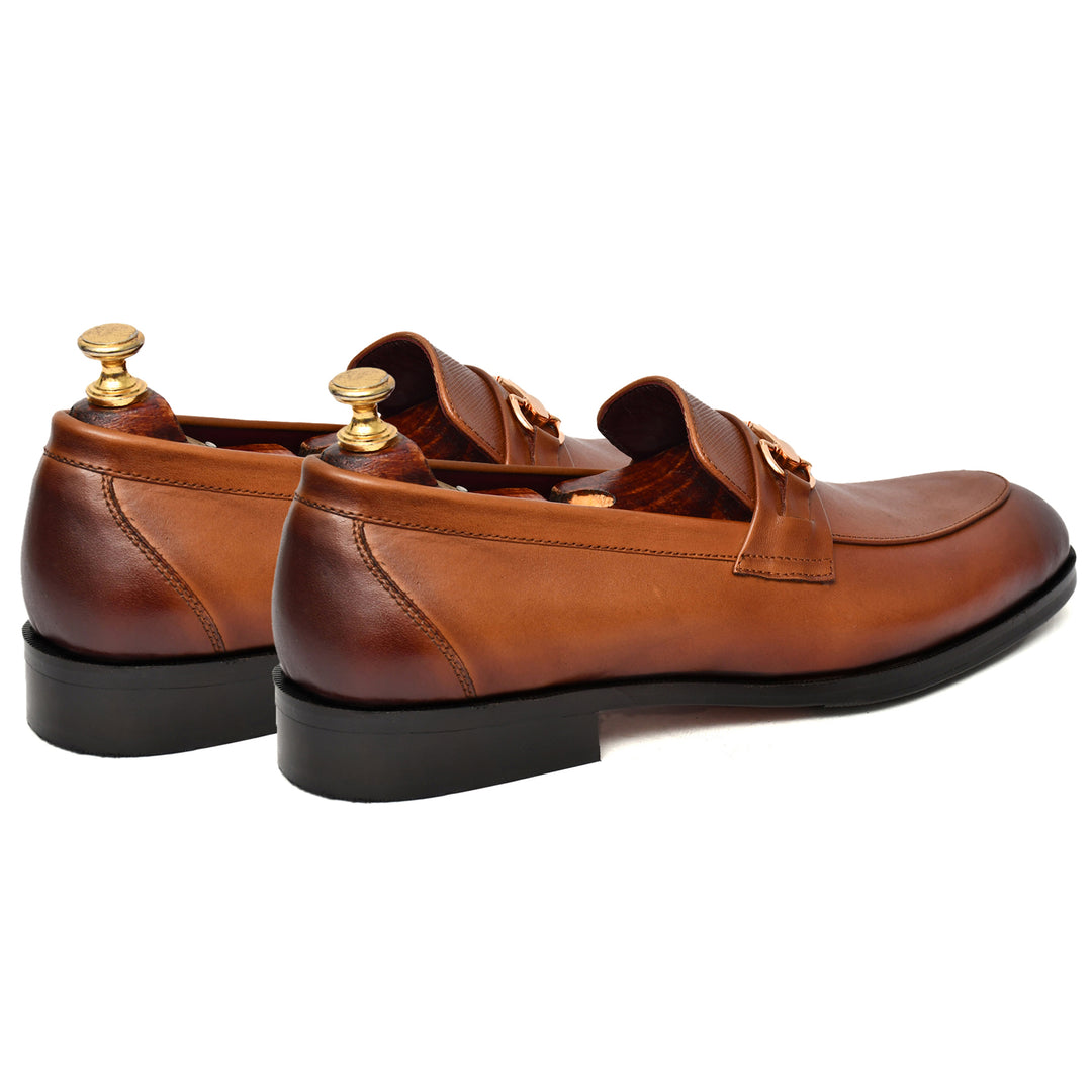 Men's tan crust leather formal loafer shoe, business & casual party wear - Feetique Footwea