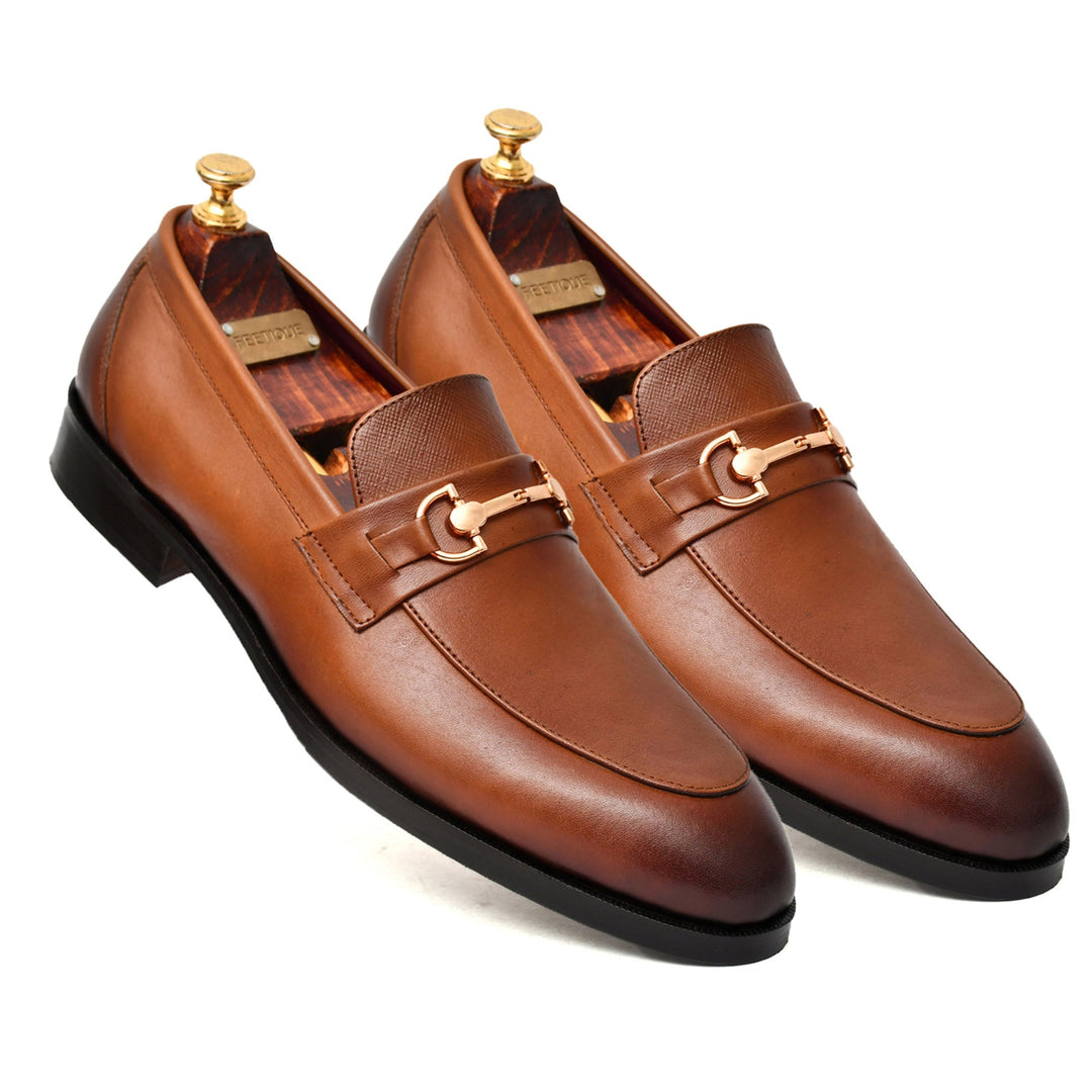 Men's tan crust leather formal loafer shoe, business & casual party wear - Feetique Footwea