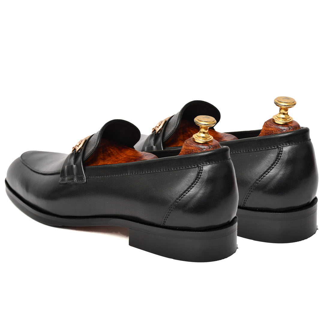 Men's black crust leather formal loafer shoe, business & casual party wear - Feetique Footwea