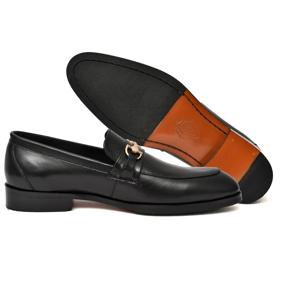 Men's black crust leather formal loafer shoe, business & casual party wear - Feetique Footwea