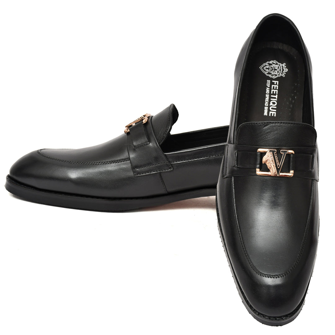 Men's black crust leather formal loafer shoe, business & casual party wear - Feetique Footwea