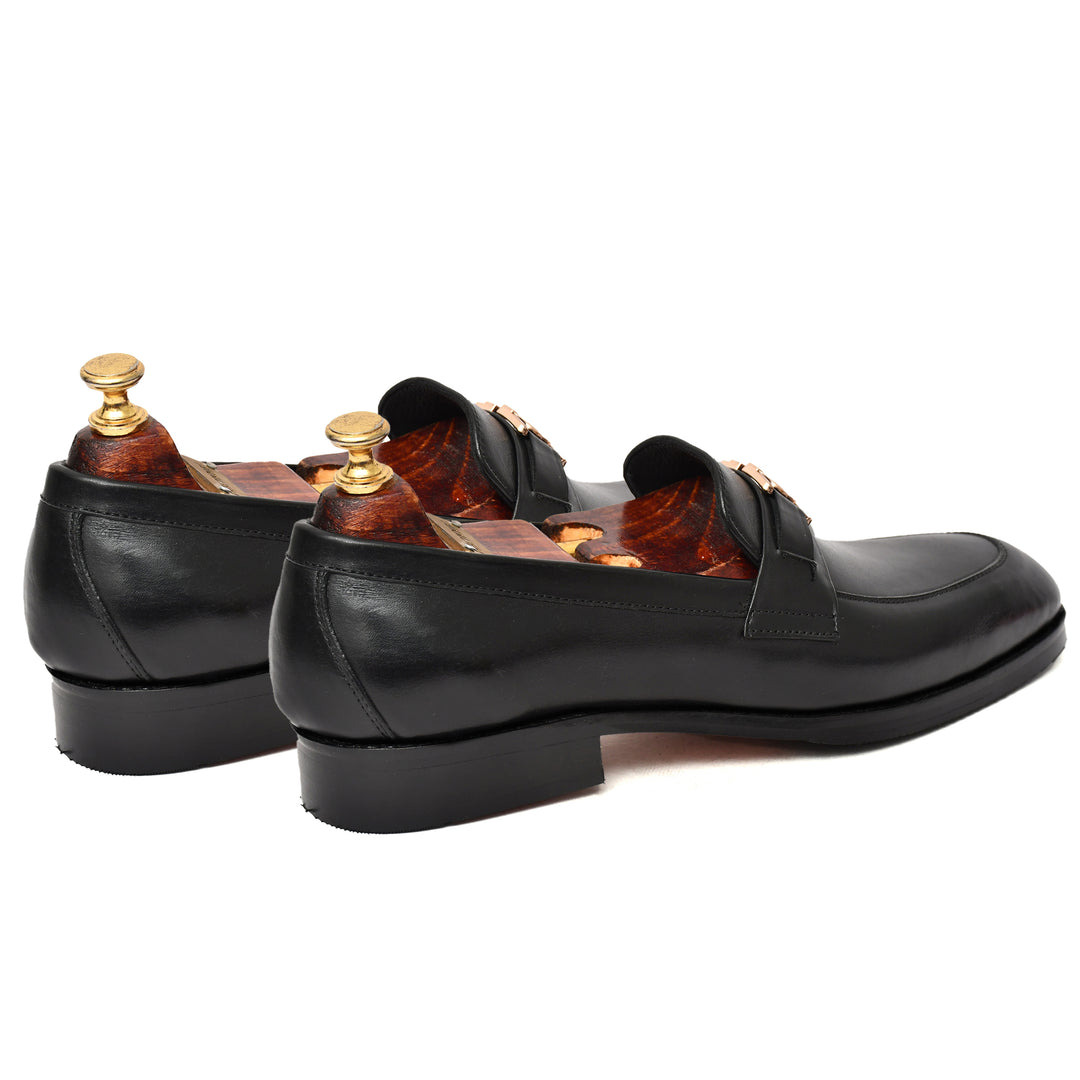 Men's black crust leather formal loafer shoe, business & casual party wear - Feetique Footwea