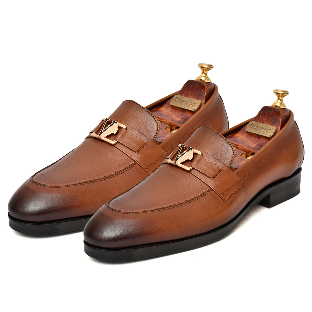 Men's tan crust leather formal loafer shoe, business & casual party wear - Feetique Footwea