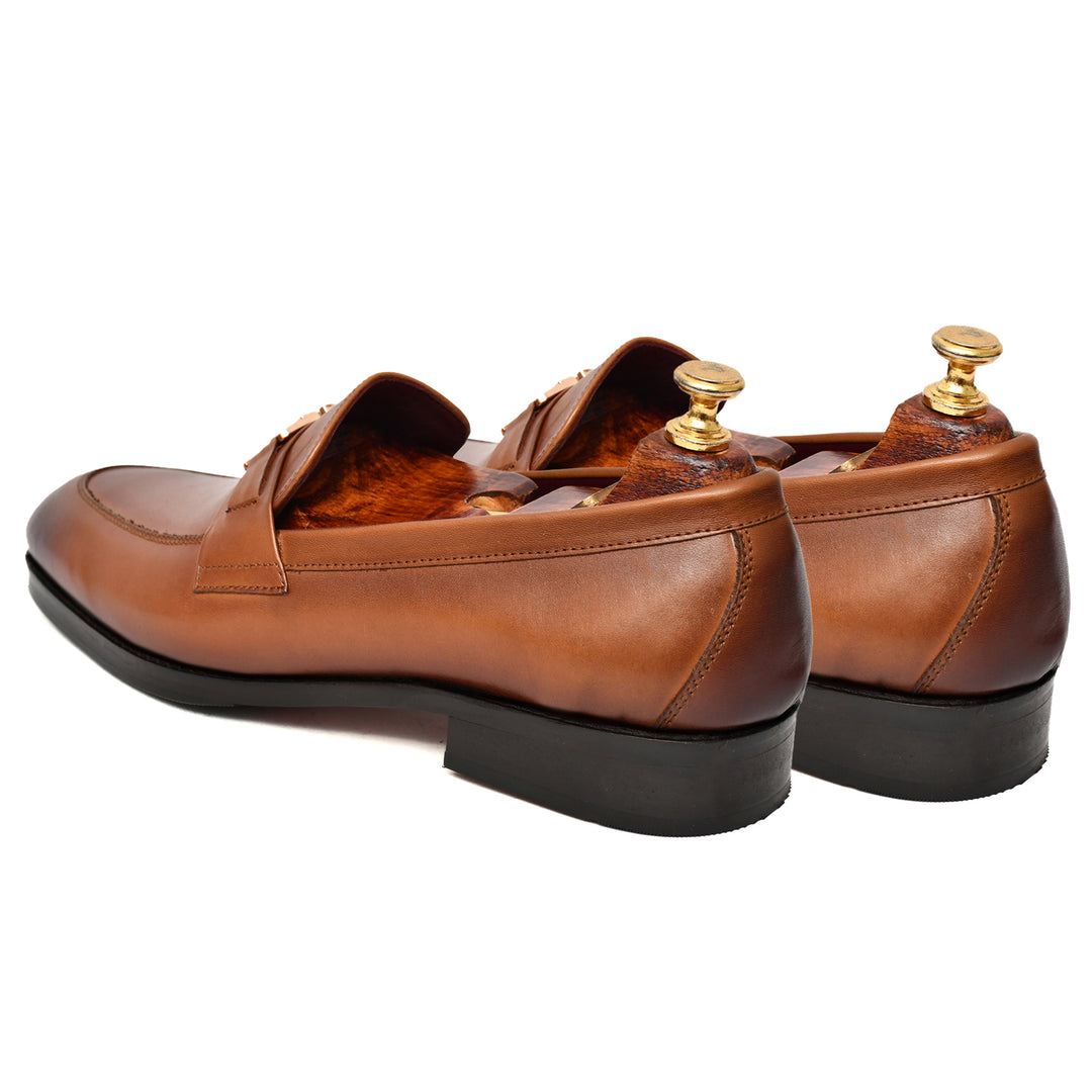 Men's tan crust leather formal loafer shoe, business & casual party wear - Feetique Footwea