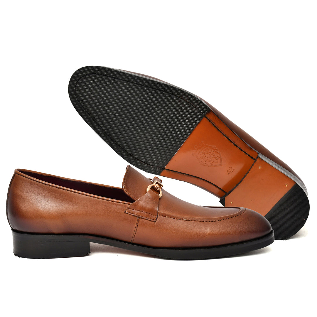 Men's tan crust leather formal loafer shoe, business & casual party wear - Feetique Footwea