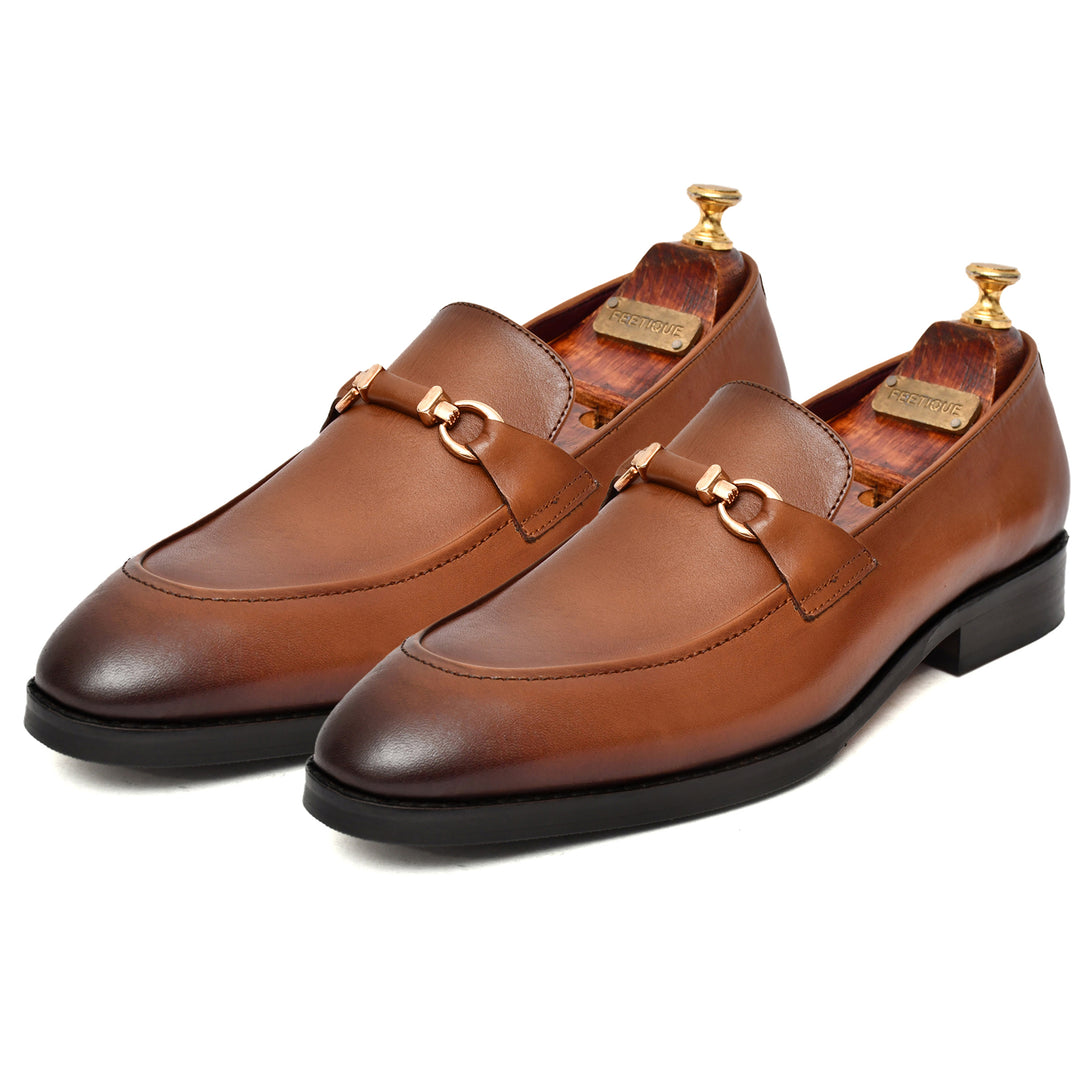 Men's tan crust leather formal loafer shoe, business & casual party wear - Feetique Footwea