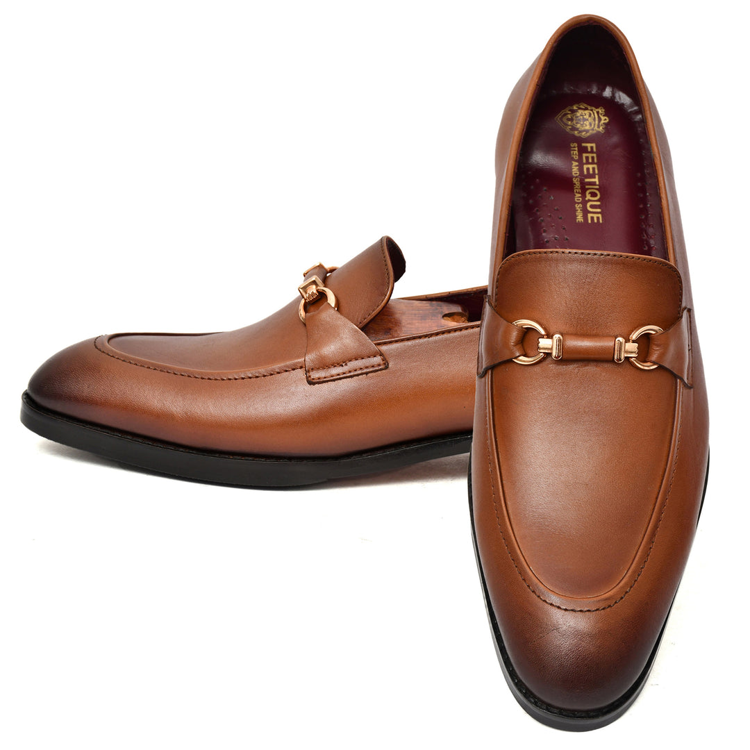 Men's tan crust leather formal loafer shoe, business & casual party wear - Feetique Footwea
