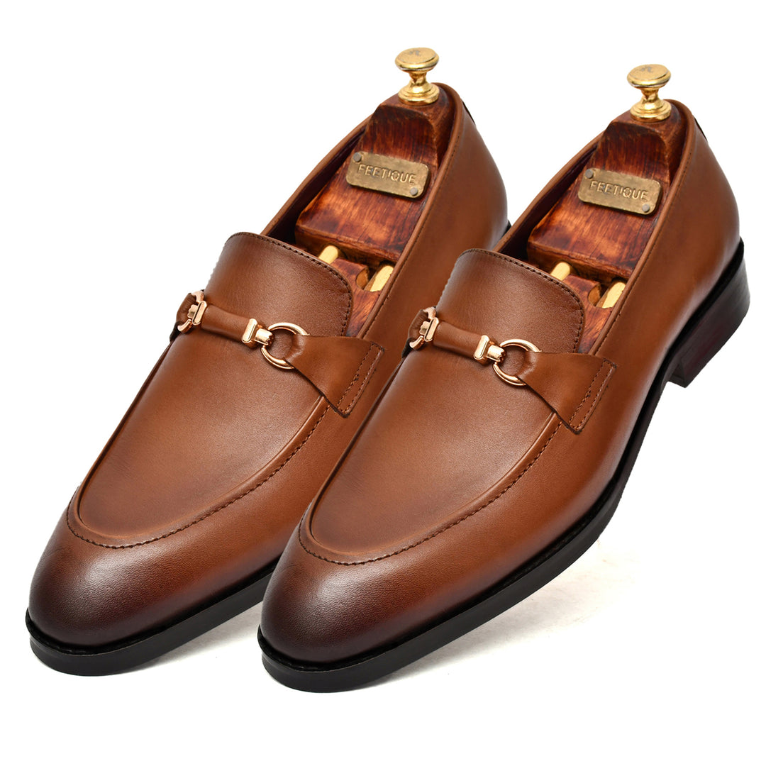 Men's tan crust leather formal loafer shoe, business & casual party wear - Feetique Footwea