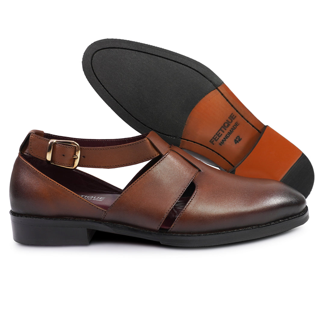 Genuine Leather Peshawari Sandals Cross Strap For Men