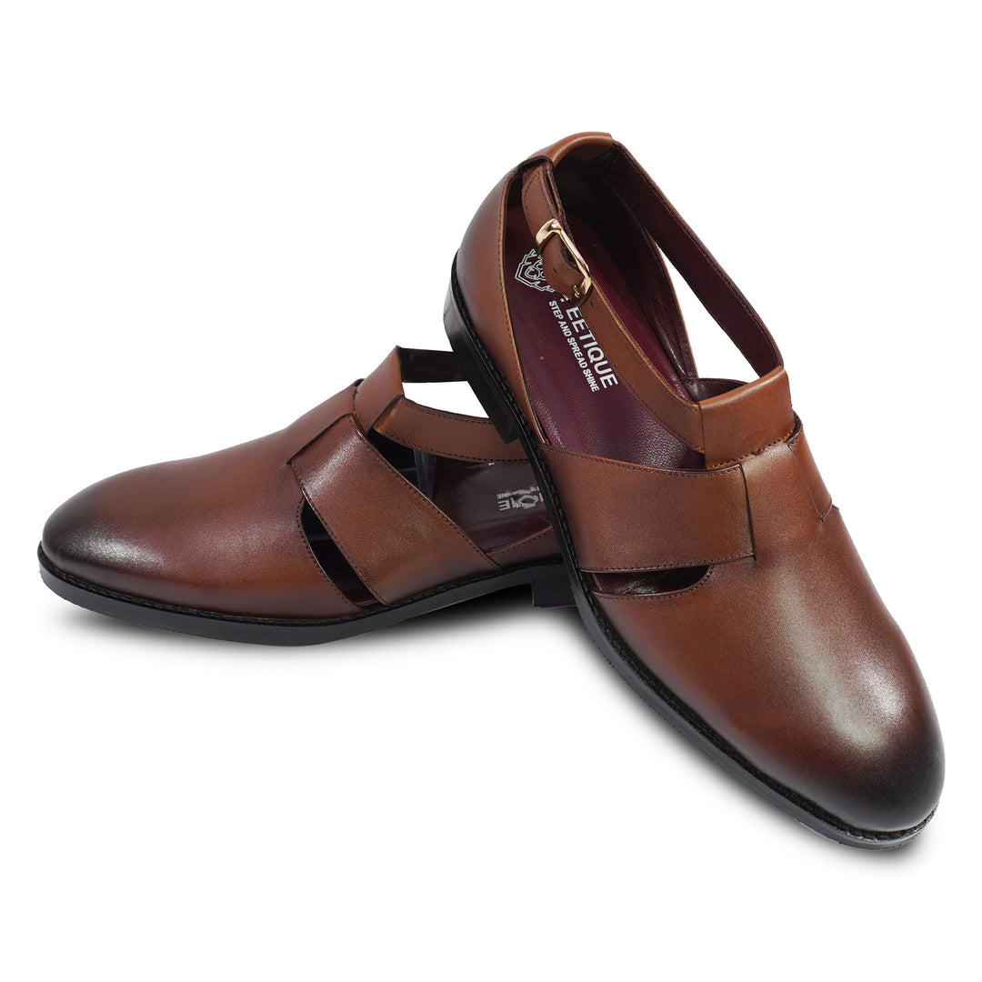 Genuine Leather Peshawari Sandals Cross Strap For Men