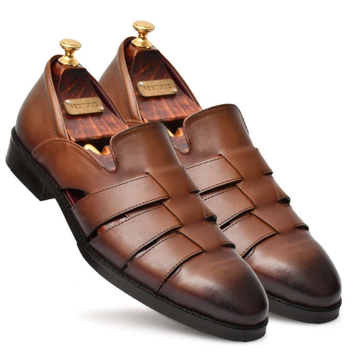 Genuine Leather Peshawari Sandals Cross Strap For Men - Feetique Footwea