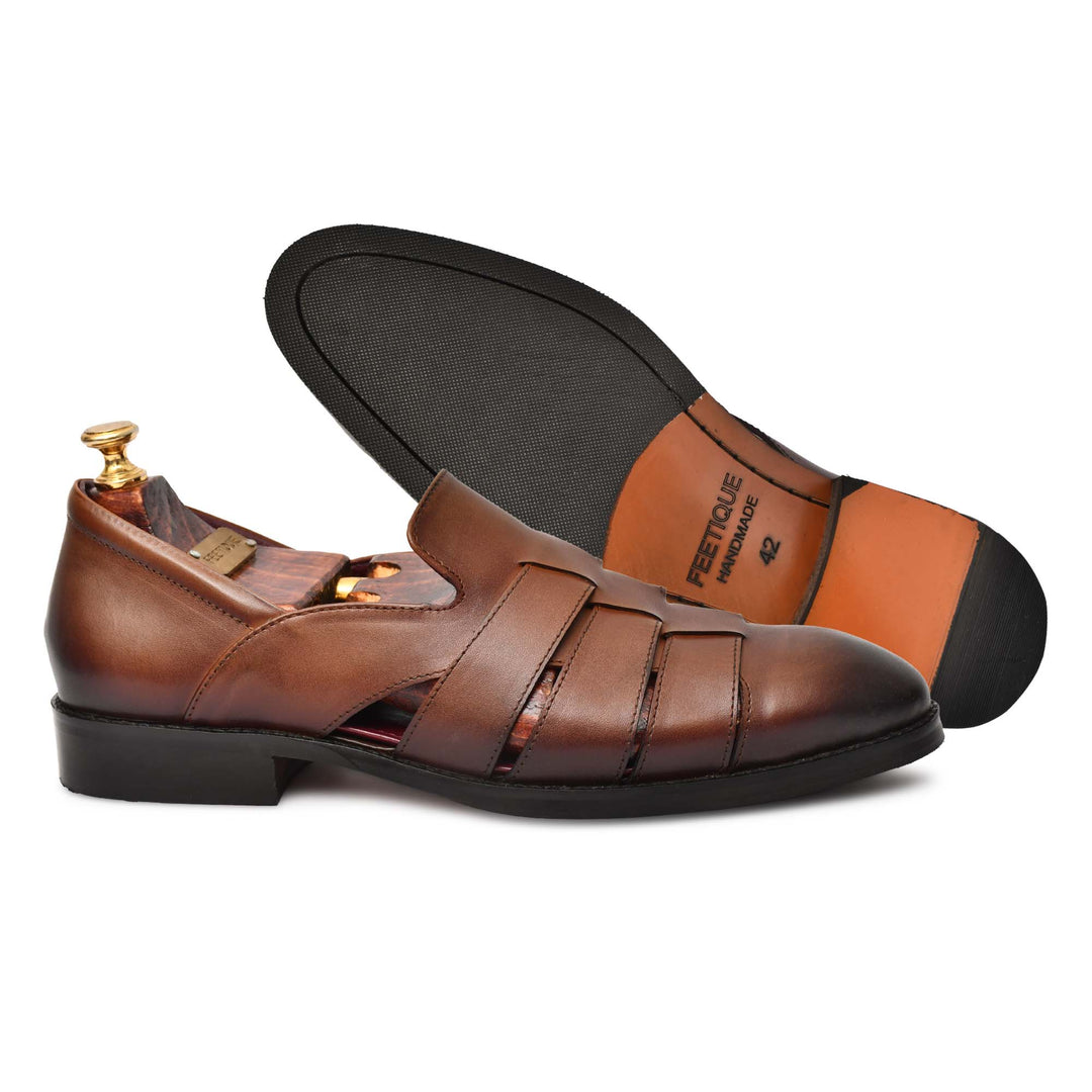 Genuine Leather Peshawari Sandals Cross Strap For Men - Feetique Footwea