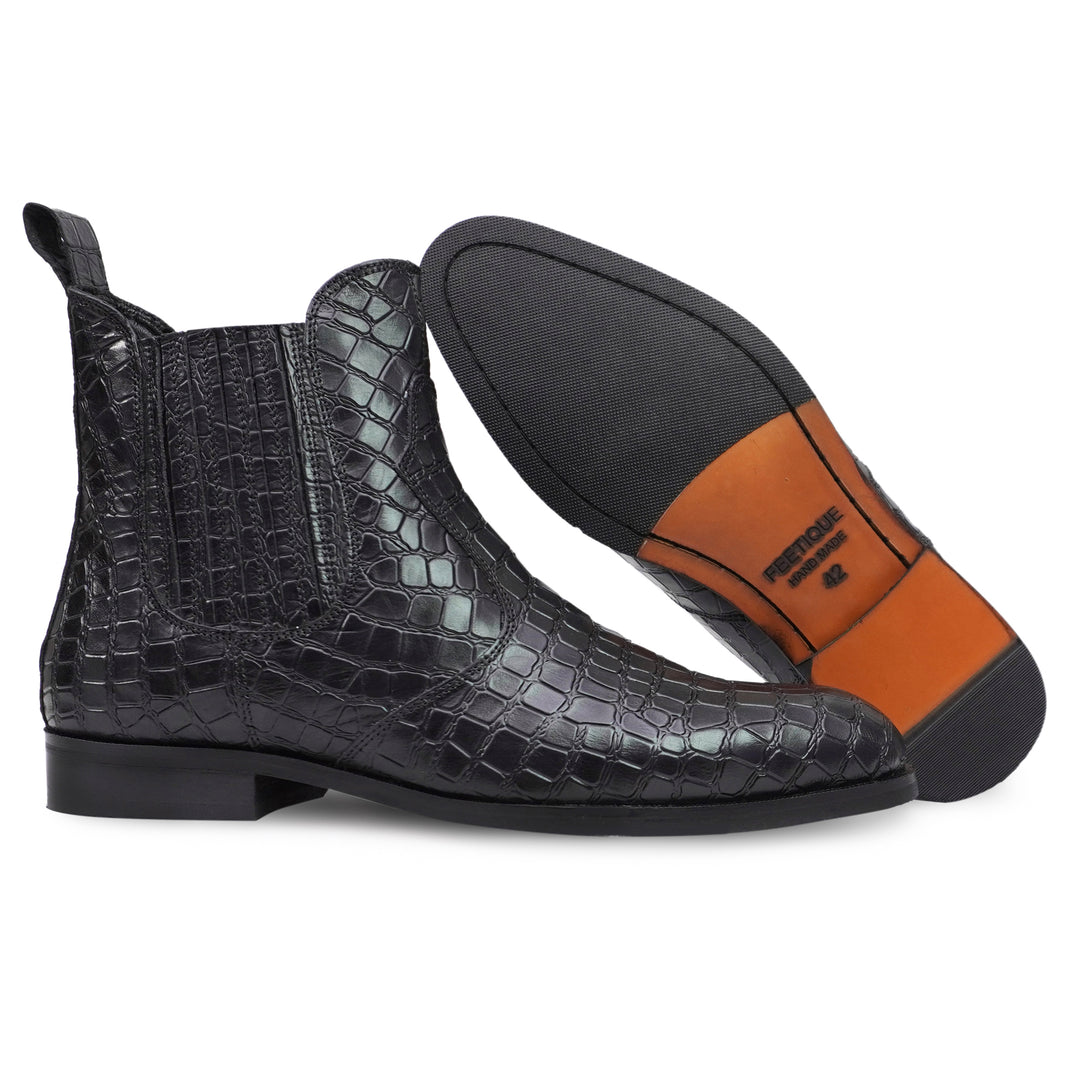 Feetique Men's Genuine Crust Leather Boot, Casual Pointed Boots For Men (Croco Print)
