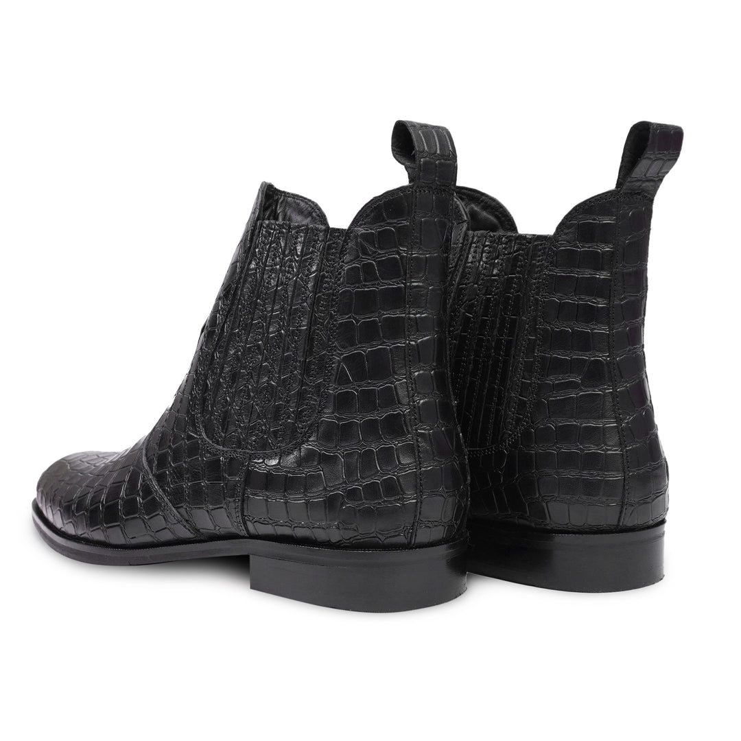 Feetique Men's Genuine Crust Leather Boot, Casual Pointed Boots For Men (Croco Print)