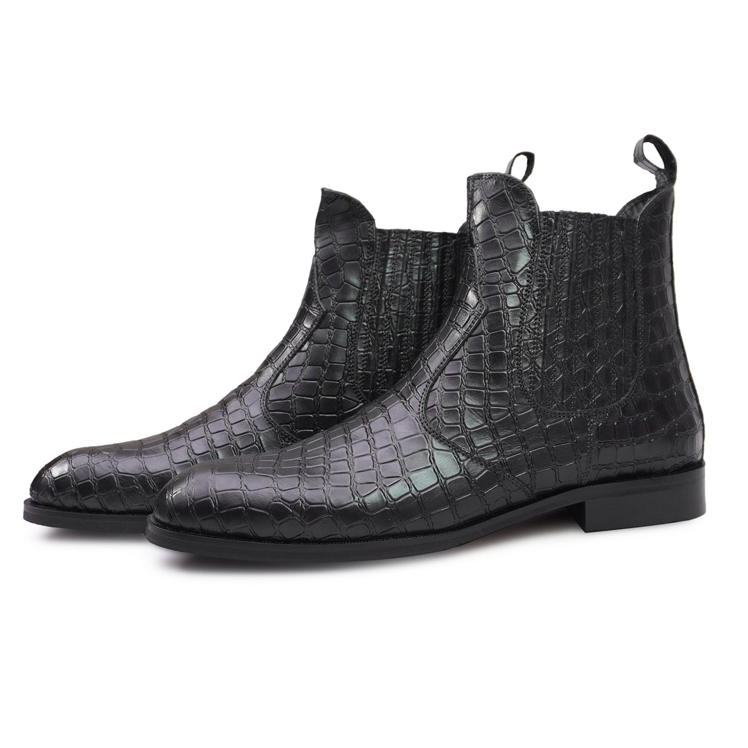 Feetique Men's Genuine Crust Leather Boot, Casual Pointed Boots For Men (Croco Print)