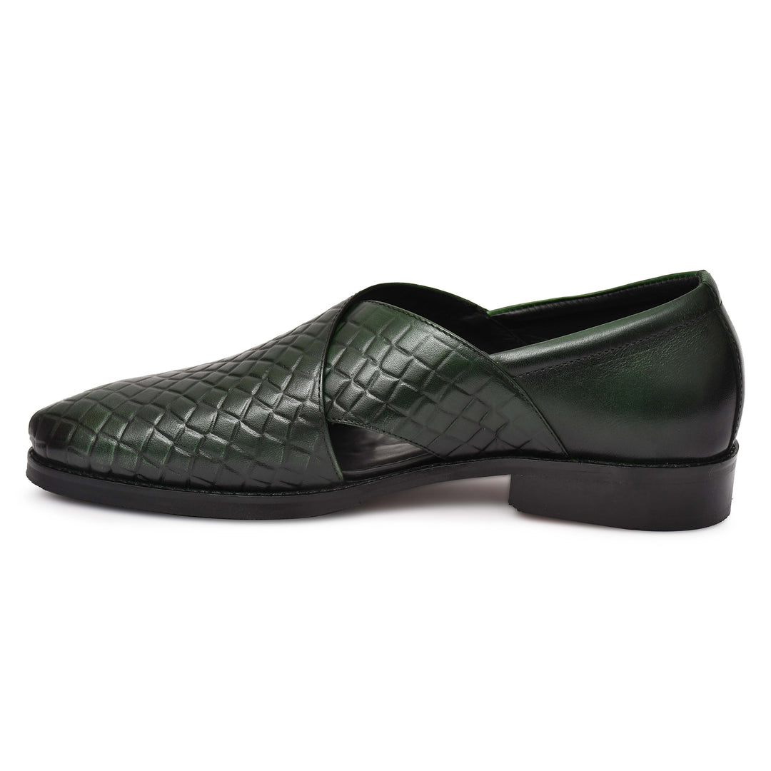 Men's Genuine Leather Unique Design Green Color Peshawari Sandals Shoes - Feetique Footwea