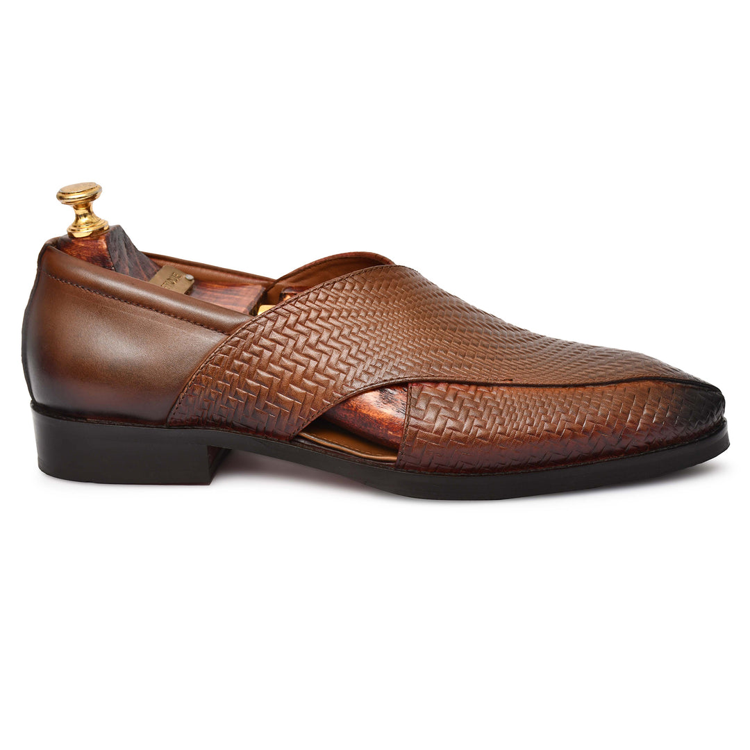 Men's Genuine Leather Unique Design Tan Color Peshawari Sandals Shoes - Feetique Footwea