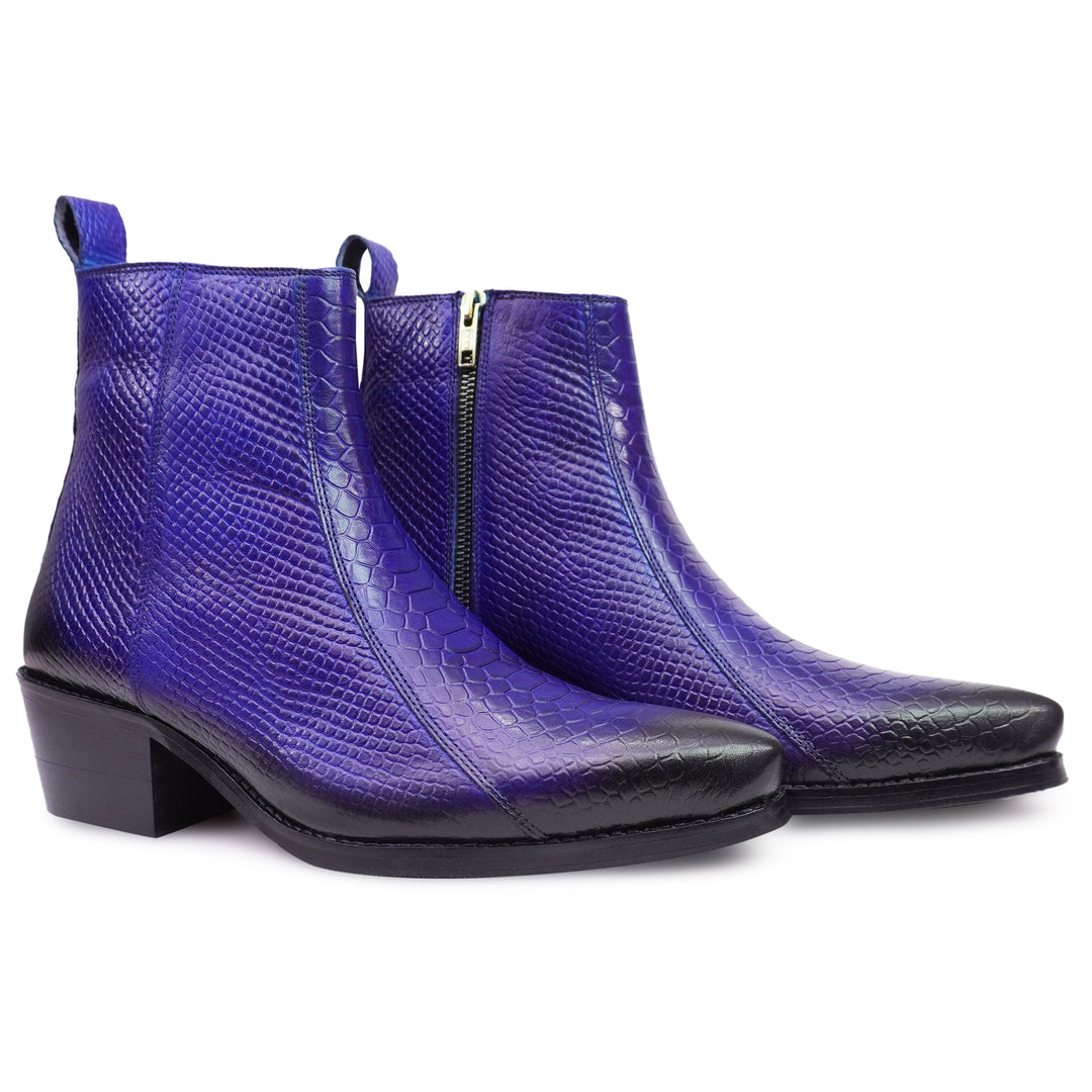 Feetique Handmade Leather Boot With Cuban Heel And Handmade Sheet Sole (SNAKE PRINT)