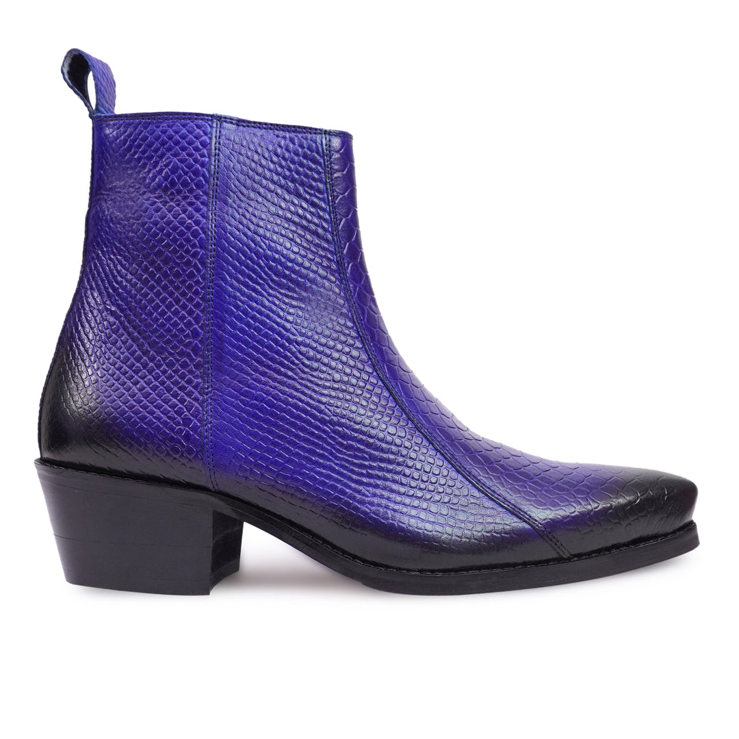 Feetique Handmade Leather Boot With Cuban Heel And Handmade Sheet Sole (SNAKE PRINT)