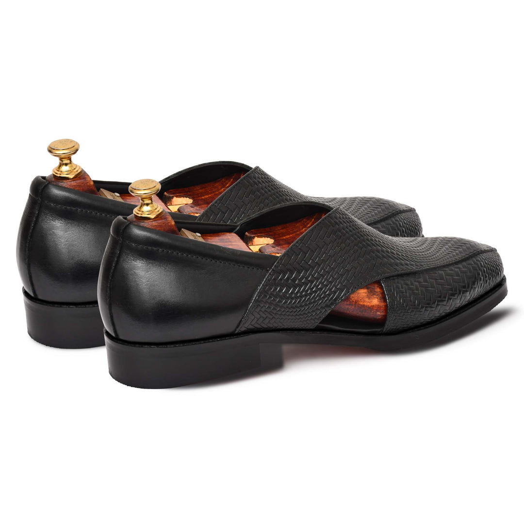 Men's Genuine Leather Unique Design Black Color Peshawari Sandals Shoes - Feetique Footwea