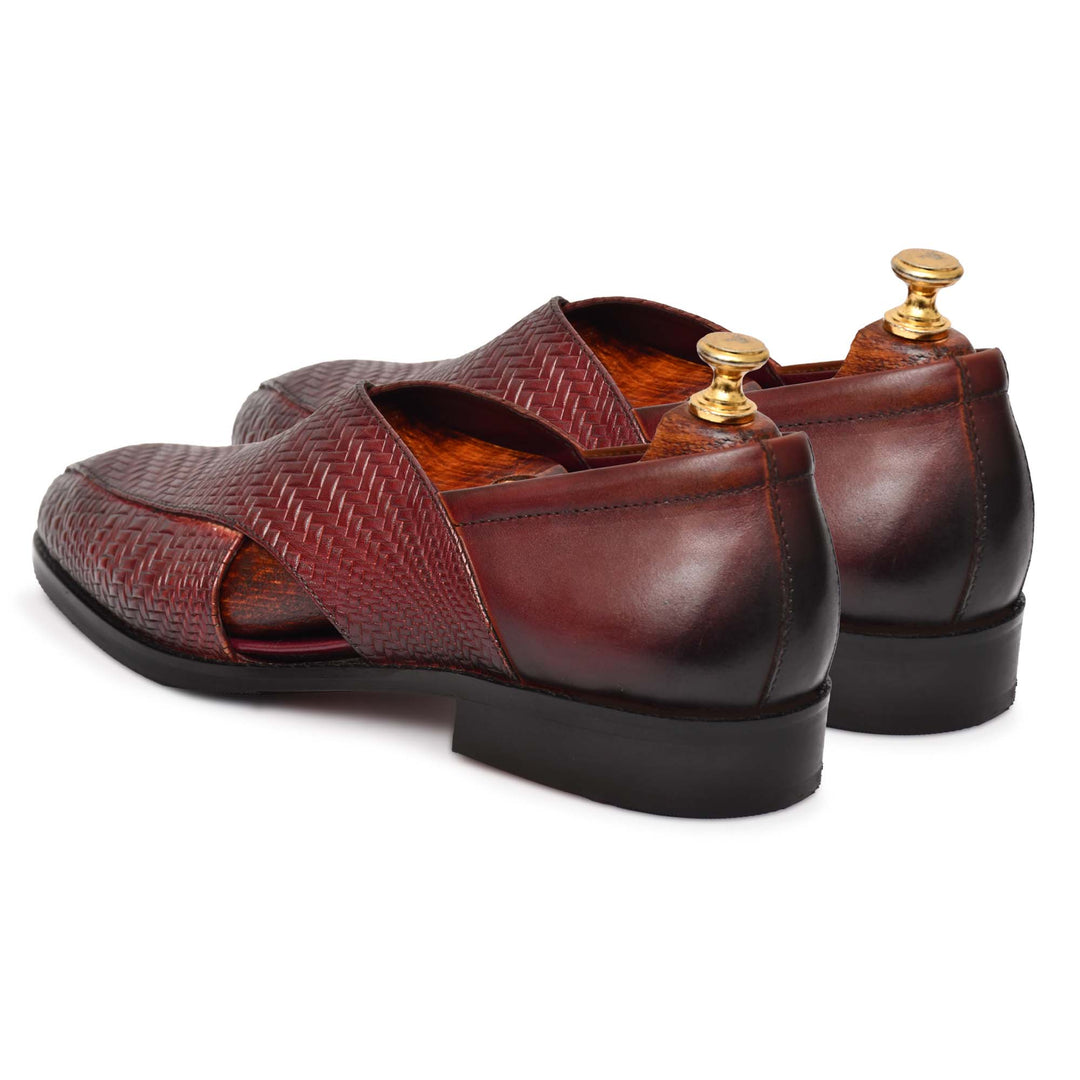 Men's Genuine Leather Unique Design wine Color Peshawari Sandals Shoes - Feetique Footwea