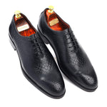 Load image into Gallery viewer, mens black whole cut crust leather formal shoes business & casual party wear Leather shoes Feetique Footwea