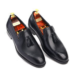 Load image into Gallery viewer, Men’s Black Genuine Leather Formal Tassel Loafers Dress Shoes - Feetique Footwea