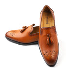 Load image into Gallery viewer, Men’s Tan Genuine Leather Formal Tassel Loafers Dress Shoes - Feetique Footwea