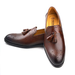Load image into Gallery viewer, Men’s Wine Genuine Leather Formal Tassel Loafers Dress Shoes - Feetique Footwea