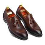 Load image into Gallery viewer, Men’s Wine Genuine Leather Formal Tassel Loafers Dress Shoes - Feetique Footwea