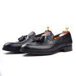 Load image into Gallery viewer, Men’s black Genuine Leather Formal Tassel Loafers Dress Shoes - Feetique Footwea