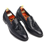 Load image into Gallery viewer, Men’s black Genuine Leather Formal Tassel Loafers Dress Shoes - Feetique Footwea