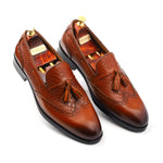 Load image into Gallery viewer, Men’s Tan Genuine Leather Formal Tassel Loafers Dress Shoes - Feetique Footwea