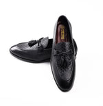 Load image into Gallery viewer, Men’s black Genuine Leather Formal Tassel Loafers Dress Shoes - Feetique Footwea
