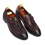 Load image into Gallery viewer, Men’s wine Genuine Leather Formal Tassel Loafers Dress Shoes - Feetique Footwea