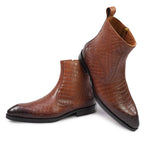 Load image into Gallery viewer, Feetique Men's Handmade Genuine Crust Leather Crock Design Zip Boot, Casual Round Boots For Men - Feetique Footwea